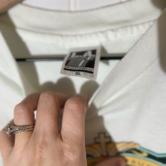 Vintage 90s Merica Patriotic T-Shirt XL USA Flag Sleeves Bald Eagle Tee 1996 - Picture 5 of 7